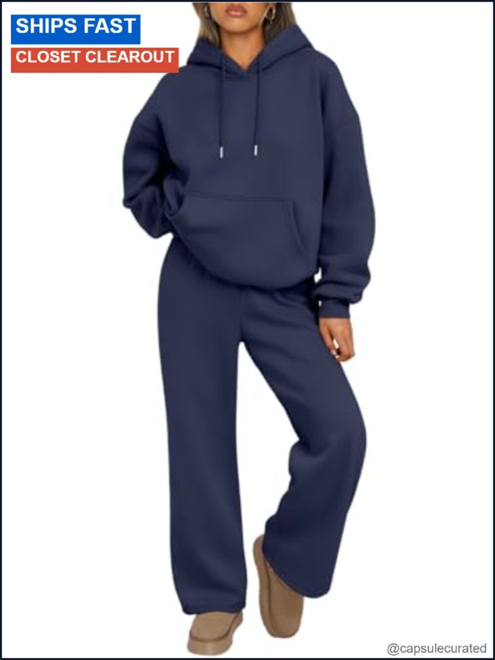 Women's 2 Piece Lounge Sweat Set Oversized Hoodie Wide Leg Pants Cotton Fleece